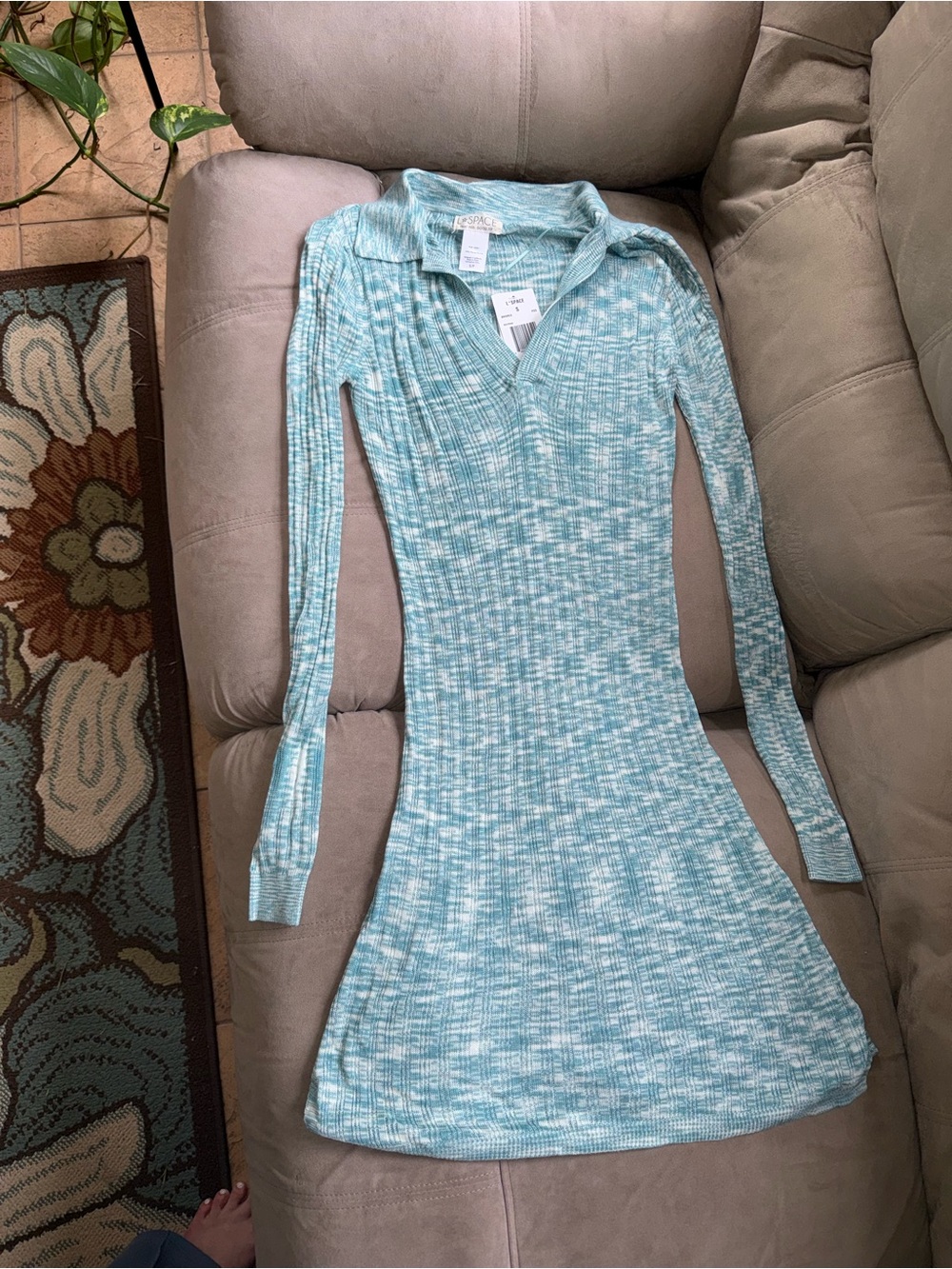 l*space Aqua Lightweight Long Sleeve Knit Polo Dress